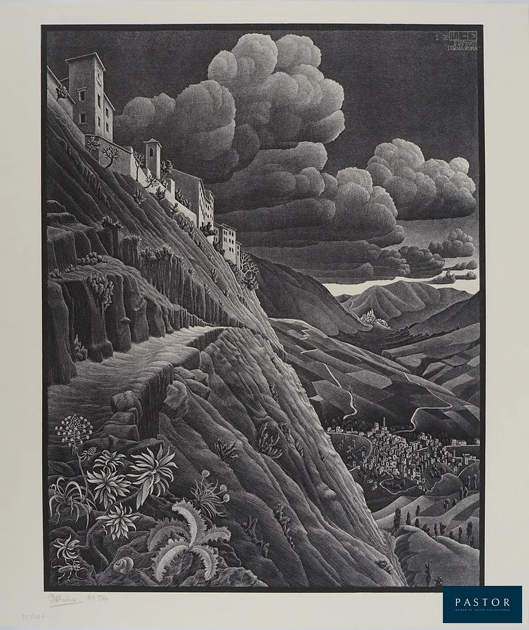 Maurits Cornelis Escher (1898-1972)
Paysage italien Castrovalva, 2008

Fac-similé d'après le bois gravé original de 1935
Signée dans la planche
Numérotée /450 exemplaires
Sur Vélin 64,5 x 55 cm
Éditée par la M.C. Escher Foundation (Cachet sec de l'éditeur + cachet au dos)
Excellent état


Expédition obligatoire, jusqu'à 5 Lithographies dans votre colis pour 14,76€ TTC en France Métropolitaine, et 29,64€ TTC pour l'Europe