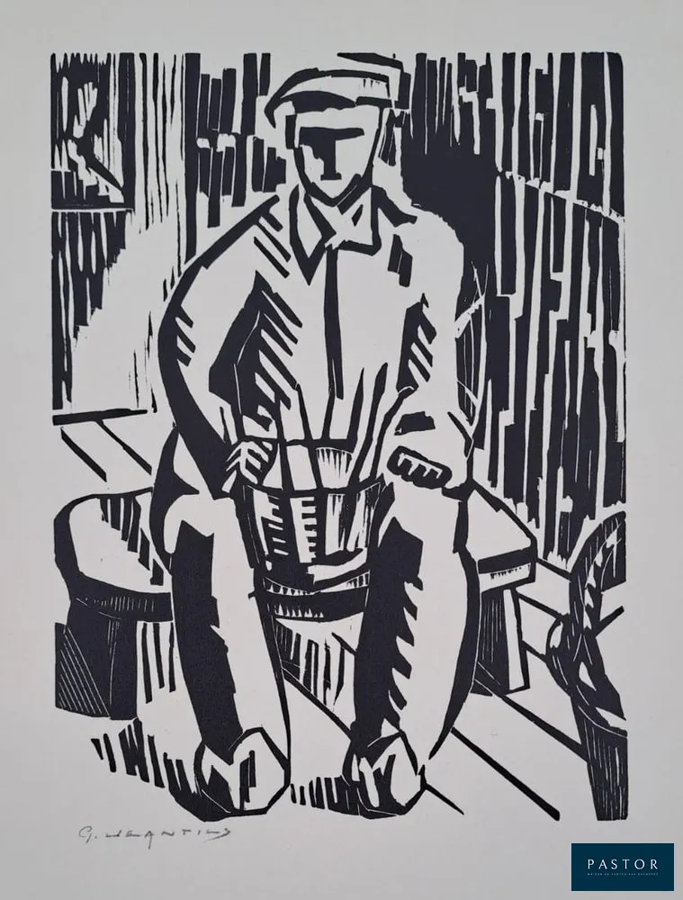 Georges Jeantils
Le vannier, 1951

Bois gravé sur papier Marais
Signée au crayon par l'artiste
Tiré à 150 exemplaires
Impression par Pierre Bricage en 1951
Dimensions de la feuille : 26 x 19 cm environ
Dimensions de l'image : 16 x 12 cm environ

Très bon état (feuille très légèrement jaunie en bordure)


Expédition obligatoire, jusqu'à 5 Lithographies dans votre colis pour 14,76€ TTC en France Métropolitaine, et 29,64€ TTC pour l'Europe