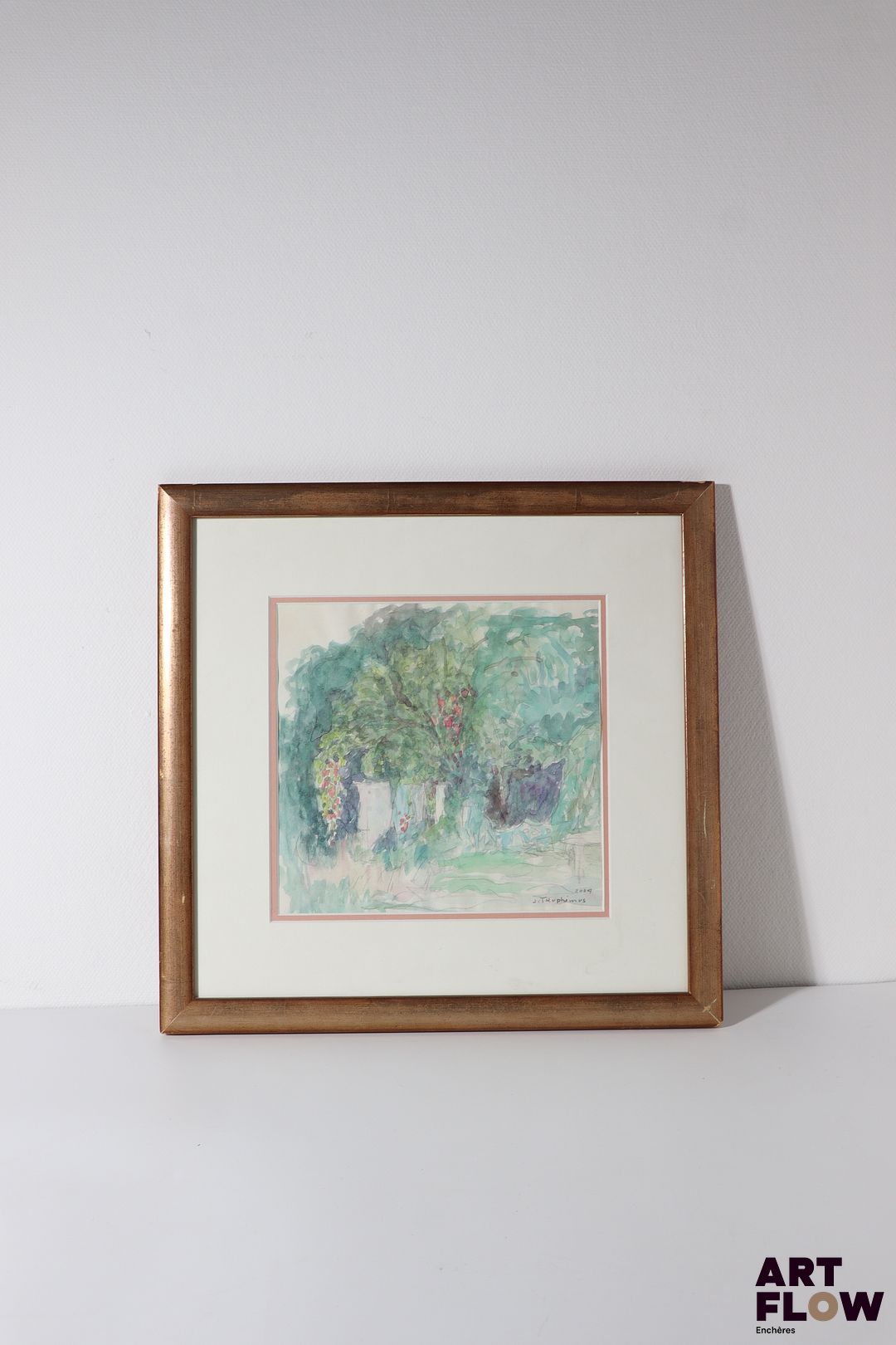 Jacques Truphémus (1922-2017) Vue de jardin en fleurs Aquarelle sur papier Signée et datée 2004 en bas à droite. 22 x 22 cm à vue