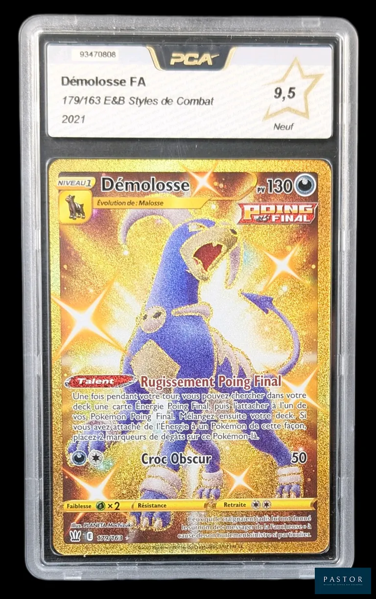 Carte Pokémon gradée Démolosse 179/163 – Secrète Gold – PCA 9,5.  
Série du bloc Épée&Bouclier : Styles de Combat (EB05).  
Carte en état Neuf (PCA 9,5), en français.