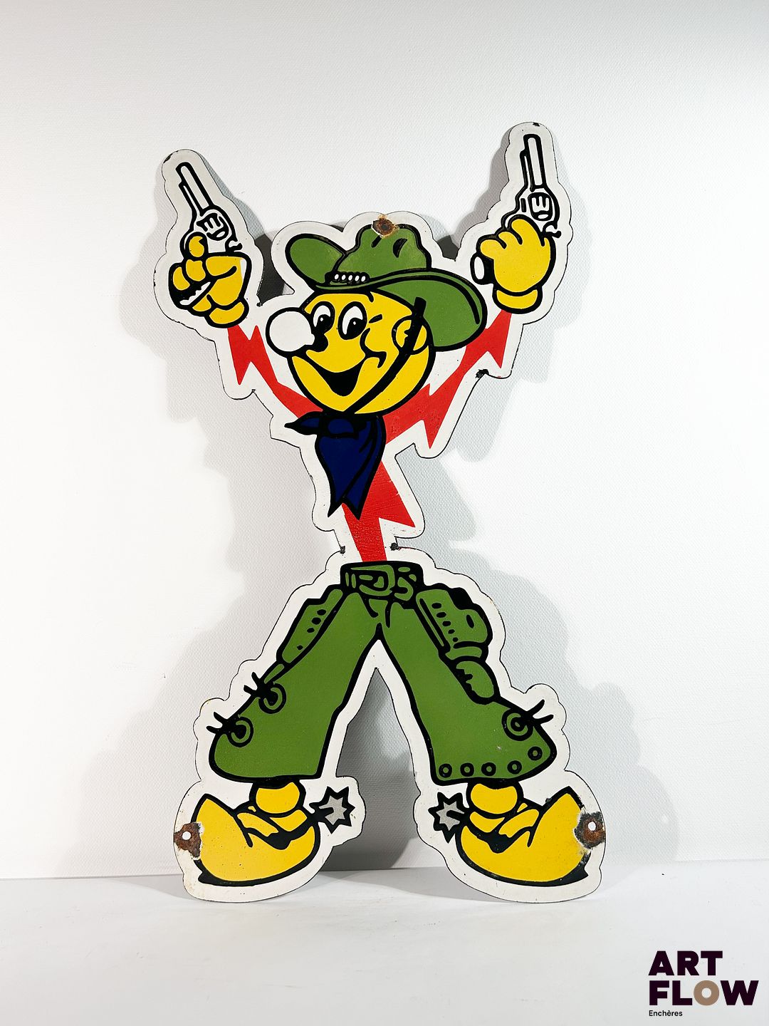 Grande plaque émaillée Ready Kilowatt 74 x 42 cm Petits éclats et traces de rouille