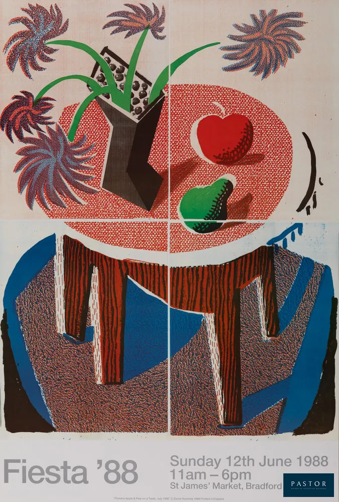 David HOCKNEY (1937)
Fiesta 88 : Nature morte à la poire et pomme

Affiche originale en couleurs
Sur papier épais 43 x 63 cm

Excellent état

INFORMATION : Affiche éditée à l'occasion de l'exposition de l'artiste à St James Market, Bradford en 1988


Expédition obligatoire, jusqu'à 5 Lithographies dans votre colis pour 14,76€ TTC en France Métropolitaine, et 29,64€ TTC pour l'Europe
