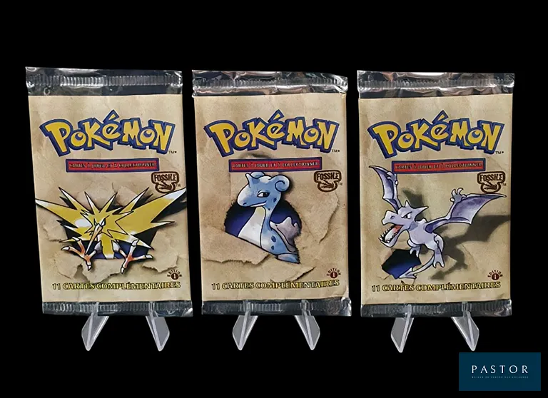 Réunion de 3 boosters Pokémon vides - Majoritairement bien ouverts.
Série du bloc Wizards : Fossile Édition 1
En français.