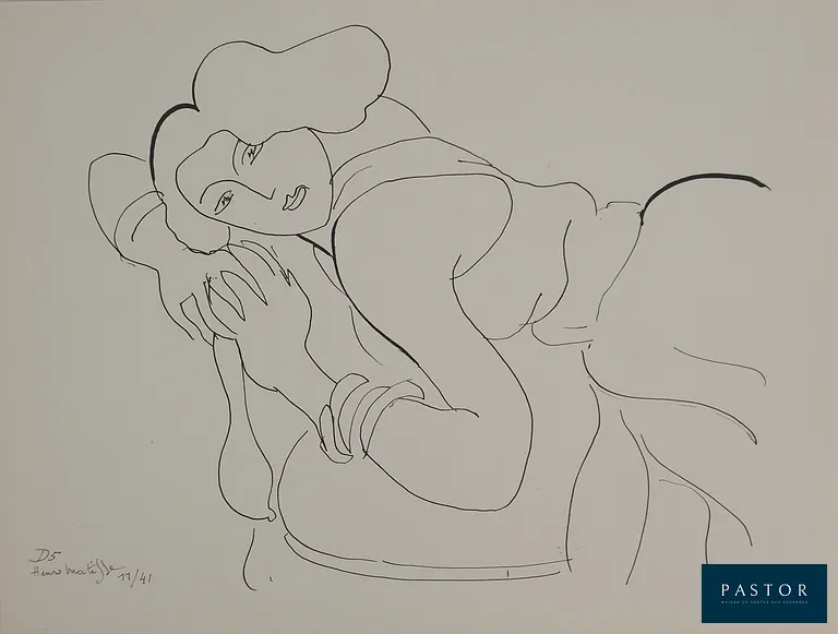 Henri MATISSE (1869-1954)(d'après)
Moue boudeuse, 1943

Lithographie d'après un dessin de l'artiste (atelier Fabiani)
Signée dans la planche
Sur vélin fin 24.5 x 32.5 cm

INFORMATION : Cette lithographie fait partie d'un rare ensemble d'œuvres publiées confidentiellement durant la Seconde Guerre Mondiale - en 1943 - par l'éditeur Fabiani.

Excellent état


Expédition obligatoire, jusqu'à 5 Lithographies dans votre colis pour 14,76€ TTC en France Métropolitaine, et 29,64€ TTC pour l'Europe