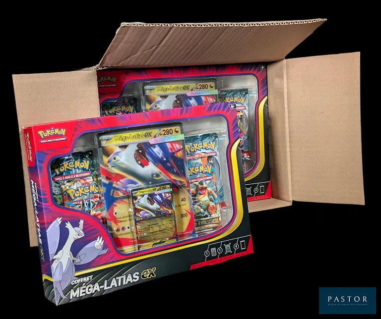 Case de 6 coffrets Pokémon : Méga-Latias ex. 
Case ouverte mais complète.
En français. - TVA Récupérable
