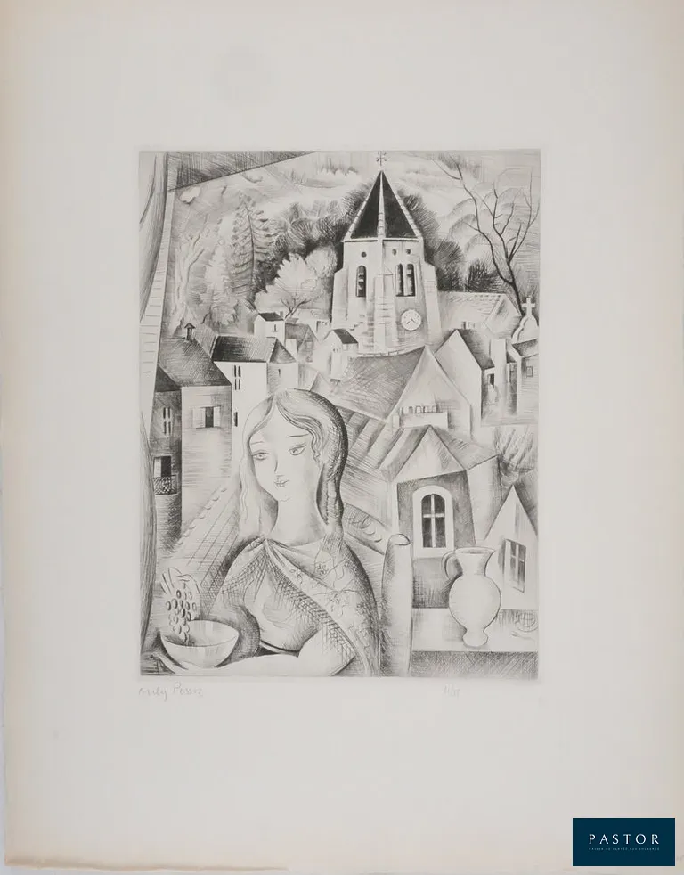 Mily POSSOZ (1888-1968)
Fontenay sous bois, c. 1930

Gravure originale à l'eau-forte
Signée au crayon
Numérotée sur 35 exemplaires (photo du numéro à titre d'exemple)
Sur Vélin Rives 51 x 38 cm

INFORMATION : Authentifiée par le cachet sec de l'éditeur "Marcel Guiot".

Excellent état, bord de feuillet légèrement jaunis.


Expédition obligatoire, jusqu'à 5 Lithographies dans votre colis pour 14,76€ TTC en France Métropolitaine, et 29,64€ TTC pour l'Europe