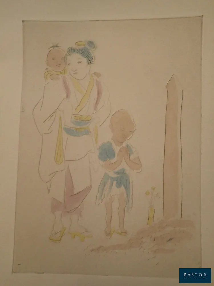 Léonard Foujita (1886-1968)
La veuve et ses enfants, 1927

Eau-forte, coloris de Jacomet,
Sur Vergé d'Arches à la forme
Édition limitée, 425 exemplaires
Dimensions planche : 24 x 19 cm environ
Dimensions de l'image : 17,5 x 12,5 cm environ

Très bon état

Bibliographie : Monod n°2842


Expédition obligatoire, jusqu'à 5 Lithographies dans votre colis pour 14,76€ TTC en France Métropolitaine, et 29,64€ TTC pour l'Europe