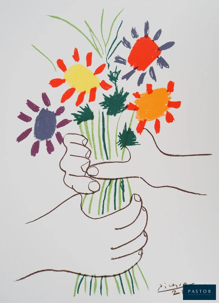 Pablo PICASSO (1881-1973)
Le bouquet de la Paix

Lithographie en couleurs d'après un dessin de l'artiste
Signée dans la planche
Sur Vélin 50 x 66 cm
Edition Art et Paix / Succession Picasso

Excellent état


Expédition obligatoire, jusqu'à 5 Lithographies dans votre colis pour 14,76€ TTC en France Métropolitaine, et 29,64€ TTC pour l'Europe