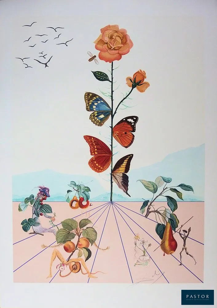 Salvador DALI
Flordali II - La rose papillon, 1981

Lithographie et gaufrage Sur Vélin Arches
Signée dans la planche
Limitée à 5000 exemplaires
Authentifiée au dos par le cachet de l'éditeur.
103 x 73 cm

Excellent état

REFERENCES : Field page 233 / Michler & Lopsinger 1587
INFORMATIONS : Cette lithographie a été éditée par Inter Art Senans et imprimée dans les atelier Matthieu.


Expédition obligatoire, jusqu'à 5 Lithographies dans votre colis pour 14,76€ TTC en France Métropolitaine, et 29,64€ TTC pour l'Europe