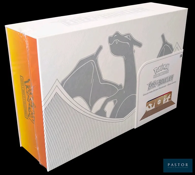 Coffret Pokémon scellé : Ultra Premium Dracaufeu (UPC).
Bloc de séries Épée&Bouclier (EB07).
En français.