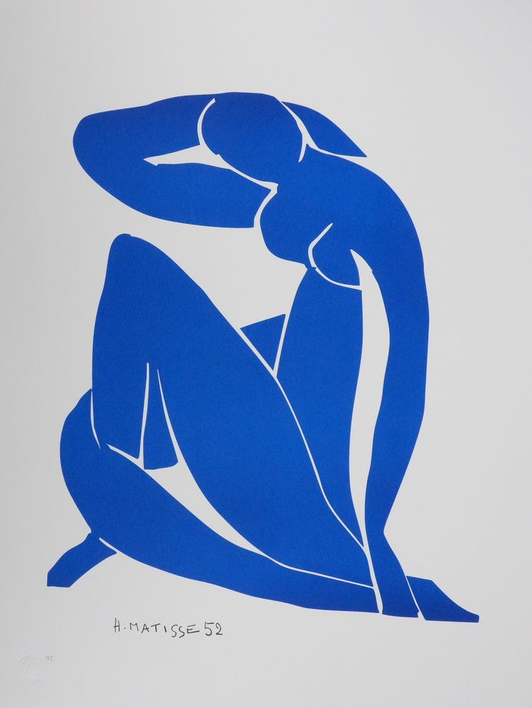 Henri Matisse (1869-1954) (d&rsquo;après) Nu bleu V Lithographie en bleu Signée dans la planche Justifiée HC Sur vélin Arches 65 x 50 cm Tirage a 250 exemplaires plus quelques épreuves HC Excellent état Expédition obligatoire, jusqu&rsquo;à 5 Lithographies dans votre colis pour 14,76€ TTC en France Métropolitaine, et 29,64€ TTC pour l&rsquo;Europe