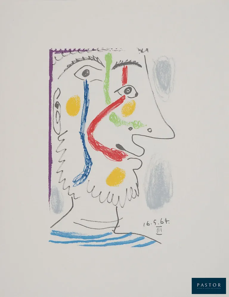 Pablo Picasso (1881-1973) (d'après)
Autoportrait à la marinière, 1964

Lithographie
Non signée
Datée dans la planche 1964
Sur vélin 32.5 x 25 cm

INFORMATION : Réalisée pour le portfolio "Le goût du bonheur", édité par le Cercle d'Art, Paris, en 1970 (édition limitée à 666 exemplaires)

Excellent état


Expédition obligatoire, jusqu'à 5 Lithographies dans votre colis pour 14,76€ TTC en France Métropolitaine, et 29,64€ TTC pour l'Europe