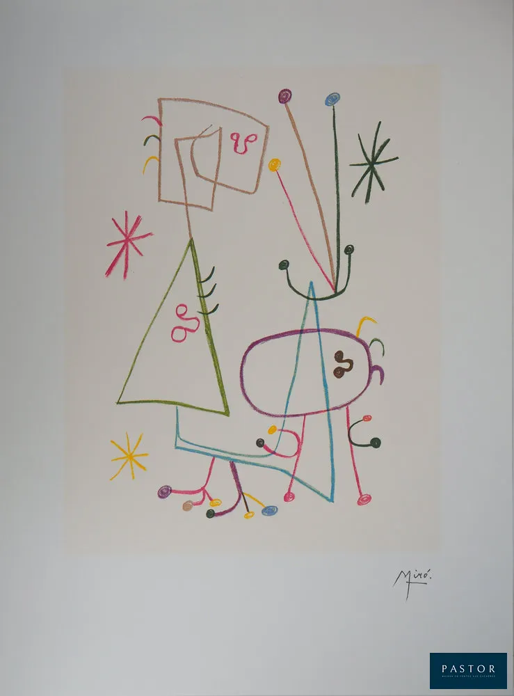 Joan MIRO (1893-1983)
Famille à l'étoile

Lithographie en couleurs d'après une oeuvre de l'artiste
Signée dans la planche
Sur Vélin 45 x 60 cm
Editée par les Ateliers Arte/Maeght (Paris)
Authentifiée par le cachet Maeght au verso

Excellent état


Expédition obligatoire, jusqu'à 5 Lithographies dans votre colis pour 14,76€ TTC en France Métropolitaine, et 29,64€ TTC pour l'Europe