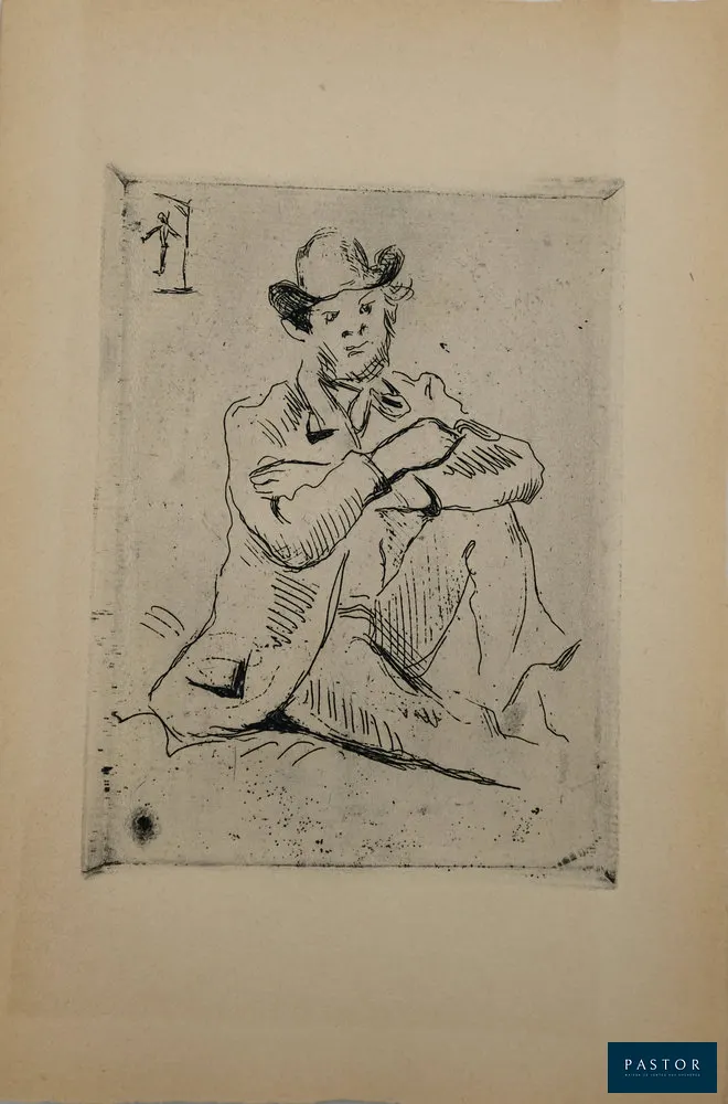 Paul CEZANNE (1839-1906)
Portrait du peintre Armand Guillaumin au pendu (1873)

Gravure originale à l'eau-forte
Sur papier vergé crème 16 x 24 cm

Excellent état, papier légèrement jauni

INFORMATION : Edition de 1923 de « Histoire des Peintres Impressionnistes" par Théodore Duret, publiée à Paris par Henri Floury.

REFERENCES: Catalogue Raisonné Venturi #1159, Cherpin #4


Expédition obligatoire, jusqu'à 5 Lithographies dans votre colis pour 14,76€ TTC en France Métropolitaine, et 29,64€ TTC pour l'Europe