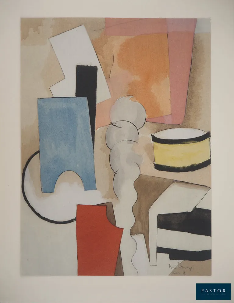 Roger DE LA FRESNAYE (1885-1925)
Nature morte cubiste au tambour, 1949

Lithographie et pochoir d'après un tableau (procédé Jacomet)
Signée dans la planche
Sur papier appliqué sur vélin Renage 30.5 x 23.5 cm

Excellent état


Expédition obligatoire, jusqu'à 5 Lithographies dans votre colis pour 14,76€ TTC en France Métropolitaine, et 29,64€ TTC pour l'Europe