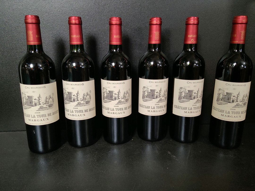6 bouteilles de vin rouge du Château la Tour de Mons Margaux Cru Bourgeois 2008