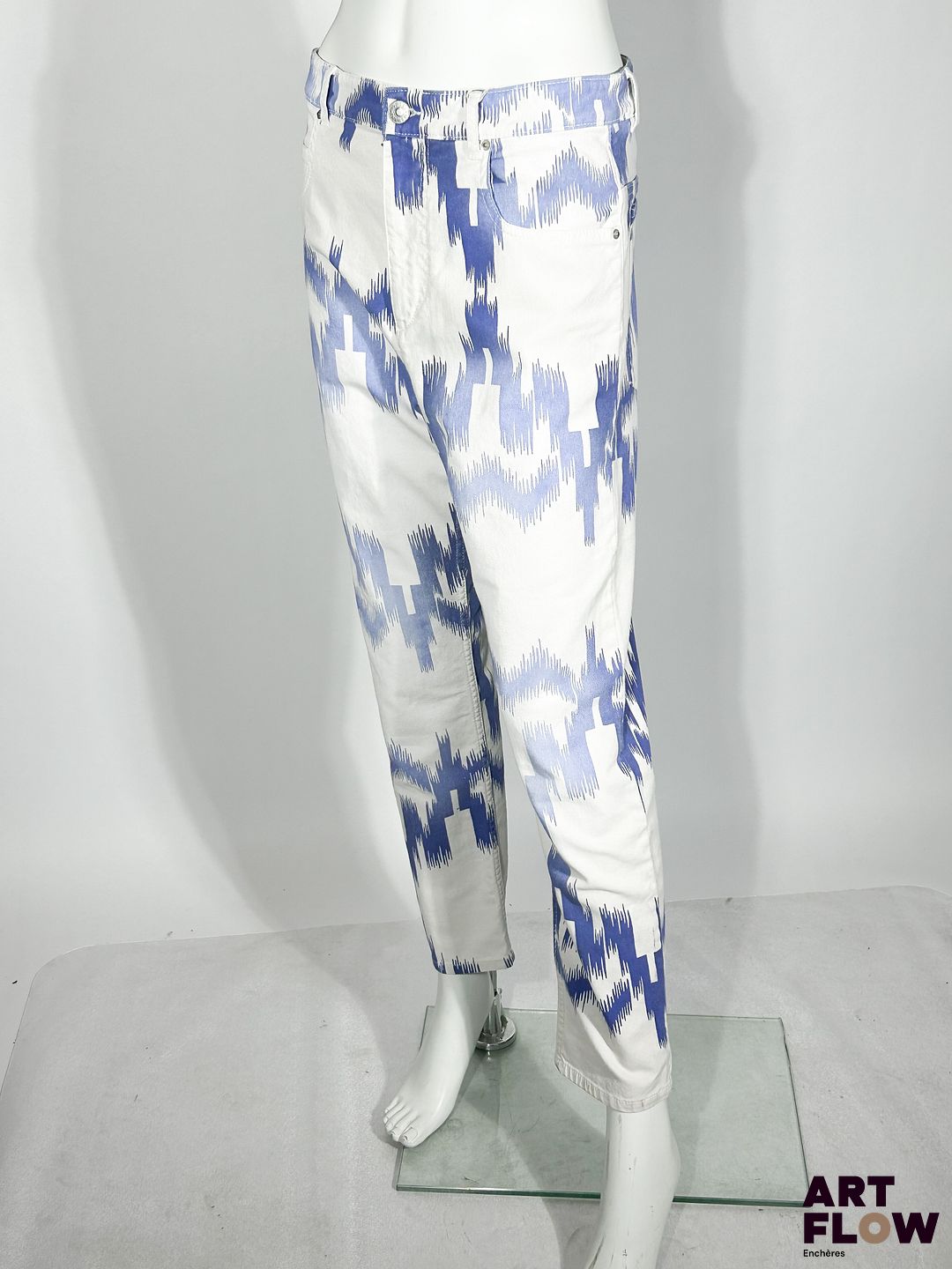 ISABEL MARANT Etoile Pantalon Jean en coton blanc à imprimé bleu Taille 36 Neuf avec étiquettes