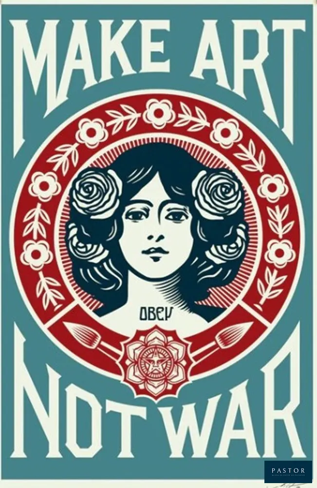 Shepard Fairey (OBEY)
Make Art not War (blue)

Lithographie Offset
Papier Speckletone crème épais
Signée et datée au crayon par l'artiste
Édition ouverte (non numérotée)
Dimensions : 91 x 61 cm


Expédition obligatoire, jusqu'à 5 Lithographies dans votre colis pour 14,76€ TTC en France Métropolitaine, et 29,64€ TTC pour l'Europe