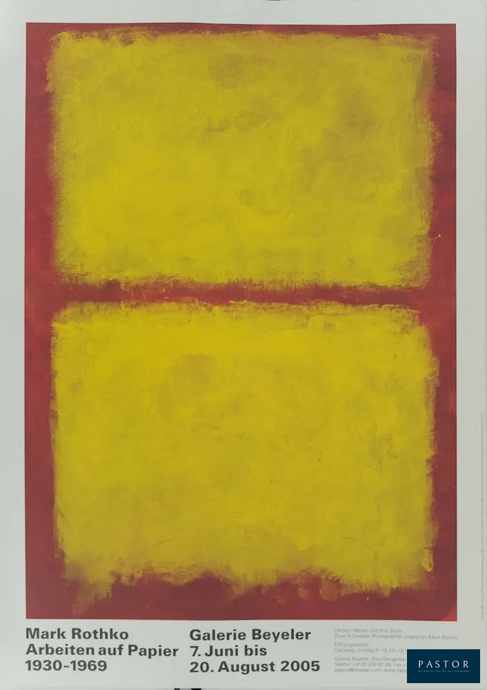 Mark ROTHKO (1903-1970) (d'après)
Composition rouge et jaune

Affiche originale en couleurs d'après l'oeuvre de 1968
Sur papier affiche 59 x 84 cm

Excellent état

INFORMATION : Affiche éditée à l'occasion de l'exposition de l'artiste à la Fondation Beyeler (Bâle, Suisse) en 2005


Expédition obligatoire, jusqu'à 5 Lithographies dans votre colis pour 14,76€ TTC en France Métropolitaine, et 29,64€ TTC pour l'Europe