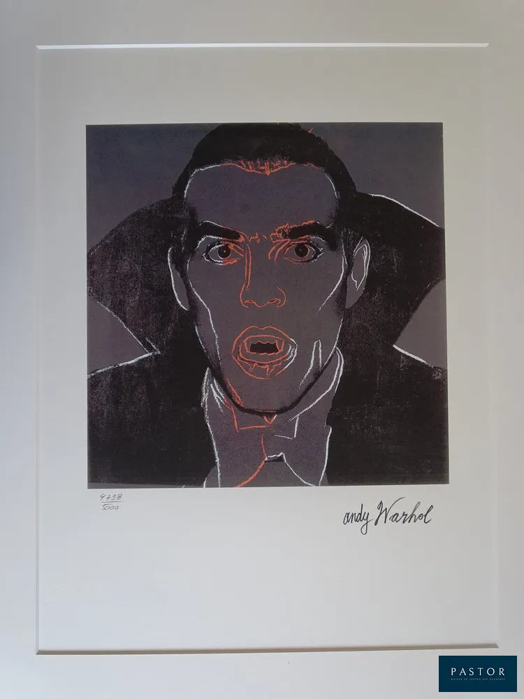 Andy Warhol (d'après) 
Dracula 

Granolithographie numérotée à la main, signé dans la planche. Porte un cachet au dos. 50 x 40 cm


Expédition obligatoire, jusqu'à 5 Lithographies dans votre colis pour 14,76€ TTC en France Métropolitaine, et 29,64€ TTC pour l'Europe