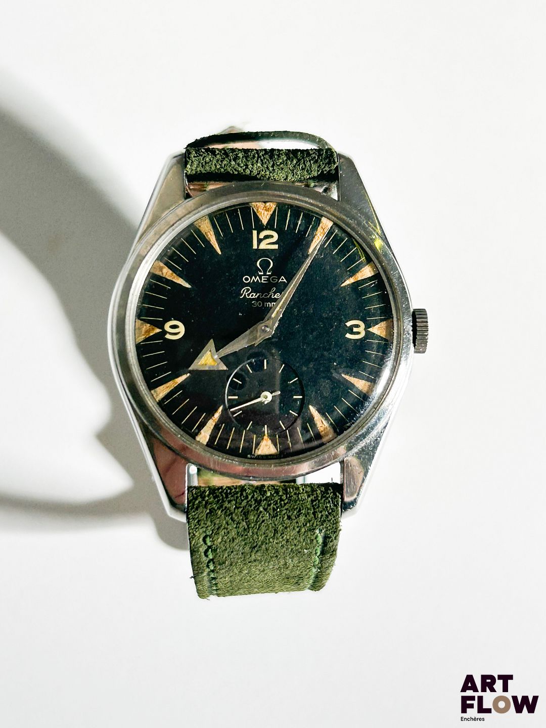 OMEGA Modèle Ranchero Montre homme à boitier en acier 36 mm Vers 1950-60 Bracelet et remontoir rapportés Révisée Fonctionnelle au moment de l'expertise. Montre non ouverte