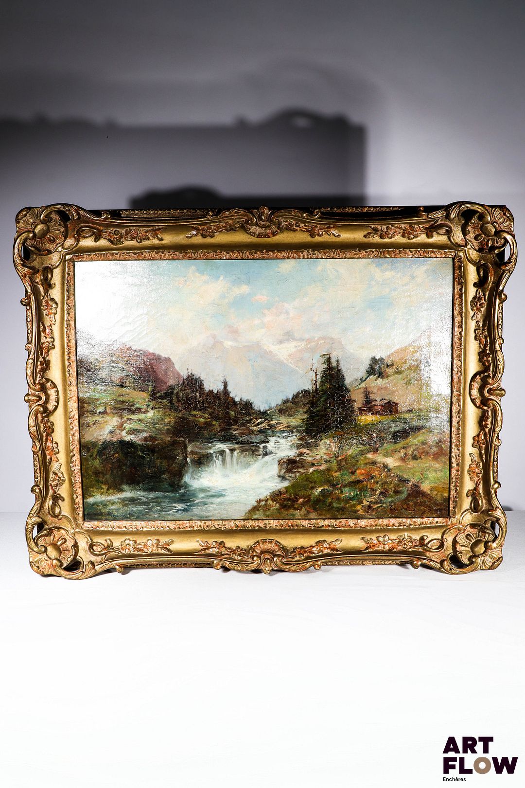 Théodore LEVIGNE (1848-1912) Torrent dans les Alpes Huile sur toile Signée en bas à droite 44,5 x 63 cm (à vue) Craquelures et petites usures