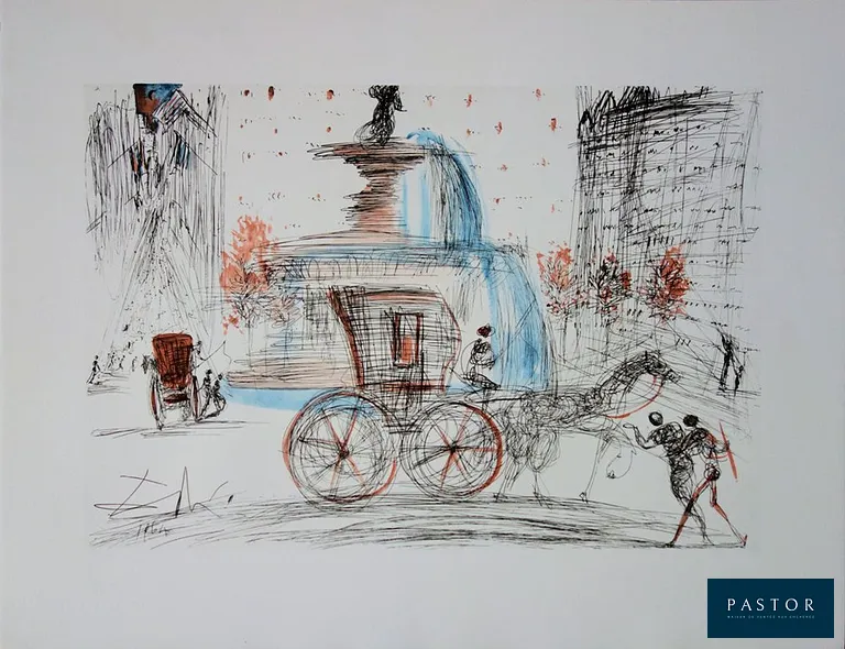 Salvador DALI (1904-1989) (d'après)
New-York City : Plaza

Lithographie en couleurs
Signée dans la planche
Sur Vélin BFK Rives 65 x 50 cm
Imprimée dans les Ateliers Mathieu en 1981

Excellent état

INFORMATION : Dali a créé la suite New-York City en 1964 pour Schneider/Wucua. Il a peint en aquarelle une épreuve de plaza et l'a offert à JP.Schneider. Il lui a ensuite autorisé l'impression en lithographie
REFERENCES : Catalogue raisonné Field #64-3C, Michel Lopsinger #114e, Sahli #64e


Expédition obligatoire, jusqu'à 5 Lithographies dans votre colis pour 14,76€ TTC en France Métropolitaine, et 29,64€ TTC pour l'Europe