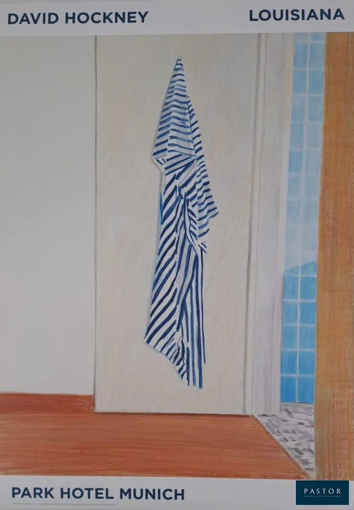 David Hockney (1937-2026)
Park Hotel Munich, 1972

Affiche originale sur papier 200 gr
D'après une oeuvre de l'artiste de 1972
Titré, daté et initiale de l'artiste dans la planche
Dimensions : 59.5 x 42 cm environ
Très bon état

Information : Affiche réalisée par le Louisiana Museum pour une exposition de l'artiste en 1972


Expédition obligatoire, jusqu'à 5 Lithographies dans votre colis pour 14,76€ TTC en France Métropolitaine, et 29,64€ TTC pour l'Europe
