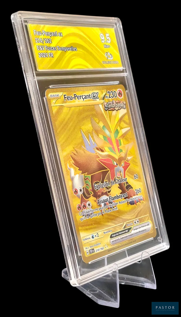 Carte Pokémon gradée Feu-Perçant EX 214/162 – Secrète Gold – Collect Aura 9,5.
Série du bloc Écarlate&Violet : Forces Temporelles.
Carte en état Mint (Collect Aura 9,5), en français.