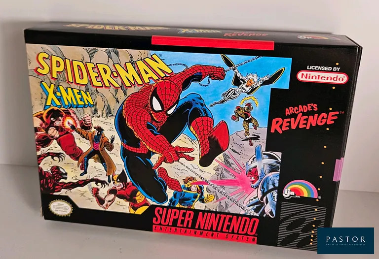 NINTENDO - SUPER NES. Jeu : Spiderman X-Men Arcade's Revenge. Complet avec boite, notice et cartouche. Version US. TBE. Sortie : 1992. Action/ Plateforme