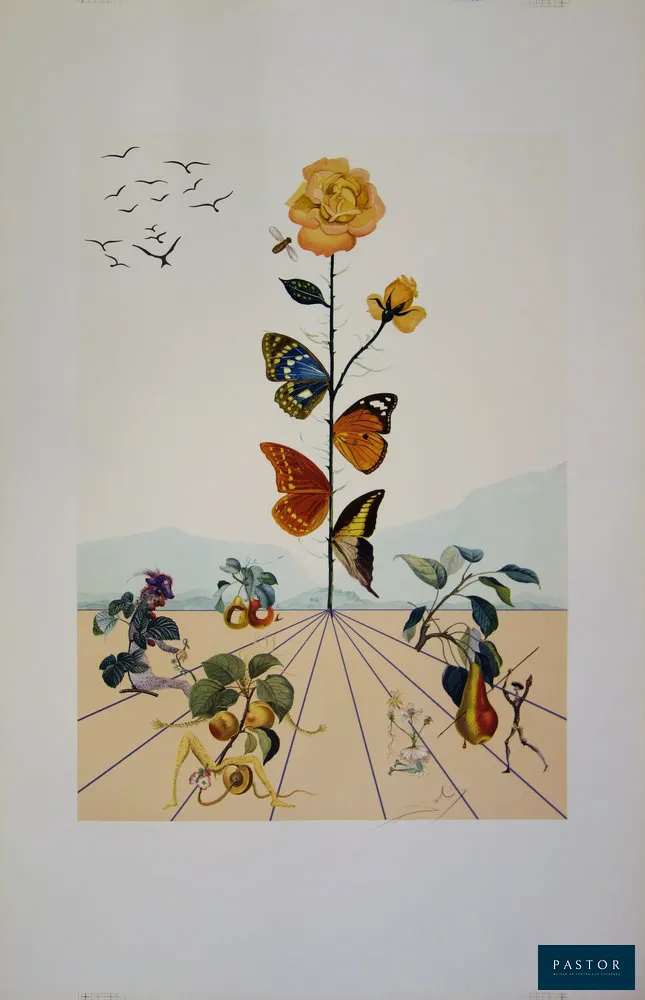Salvador DALI (1904-1989)
Flordali II, 1981

Lithographie originale en couleurs
Signée dans la planche
Edition limitée à 5000 exemplaires non numérotés
Sur papier épais 82 cm x 128 cm

Très bon état, petits défauts en bord de feuillet

INFORMATION :
Cette lithographie a été éditée par Inter Art Senans et imprimée dans les atelier Matthieu. Il s'agit ici d'un rare exemplaire avant repiquage du texte et coupage des marges (repères d'imprimerie en bord de feuillet), provenant directement de la Succession de l'éditeur. Ces exemplaires étaient destinés aux expositions organisées par l'éditeur.

REFERENCES :Catalogue raisonné Field page 233, Michler Lopsinger 1587, Sahli #234


Expédition obligatoire, jusqu'à 5 Lithographies dans votre colis pour 14,76€ TTC en France Métropolitaine, et 29,64€ TTC pour l'Europe