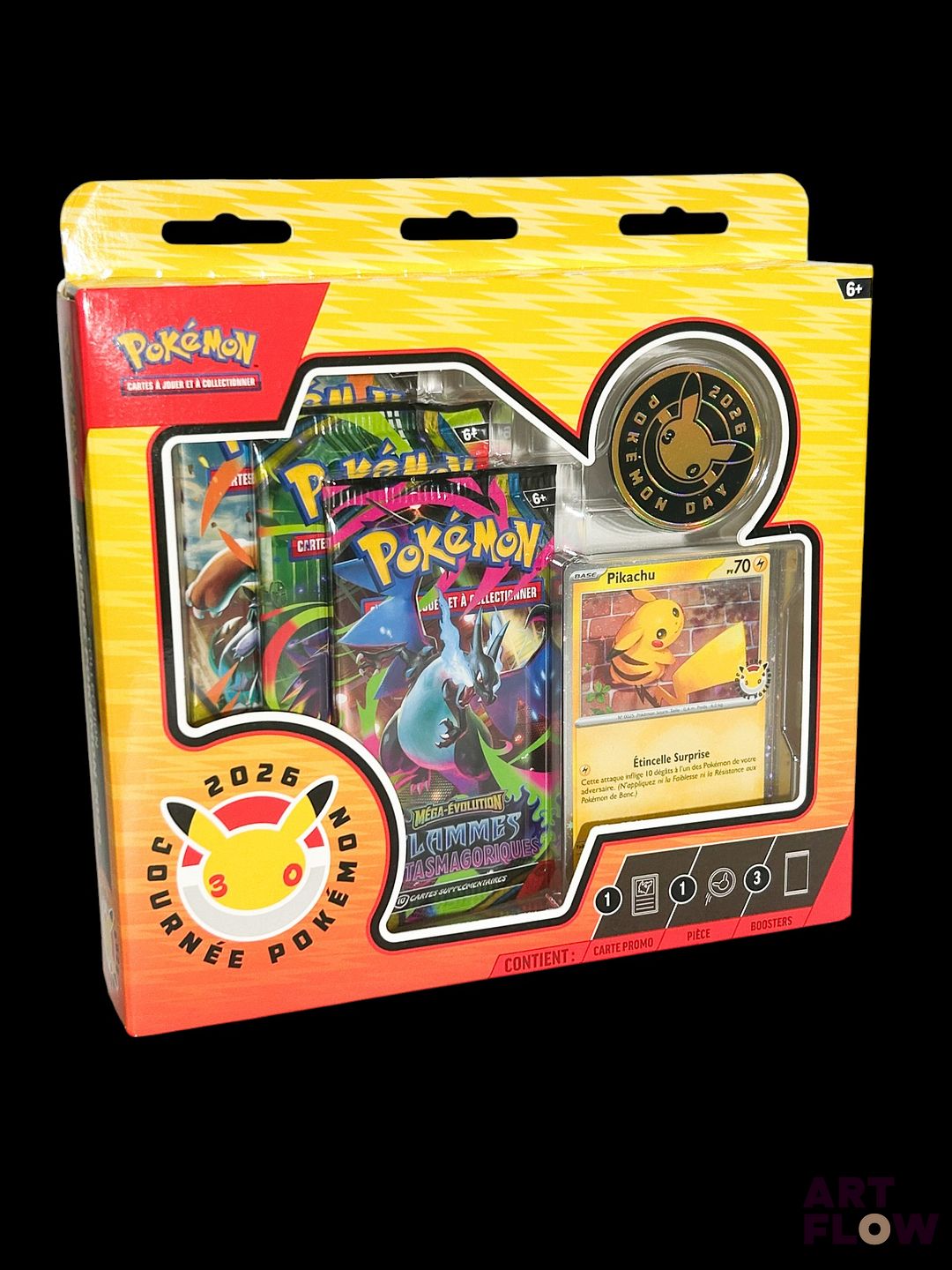 Coffret Collection journée Pokémon 2026 Pikachu "Pokémon Day", sorti à l'occasion du 30ème Anniversaire de la franchise Pokémon. Neuf scellé Coin endommagé (cf photos) En français