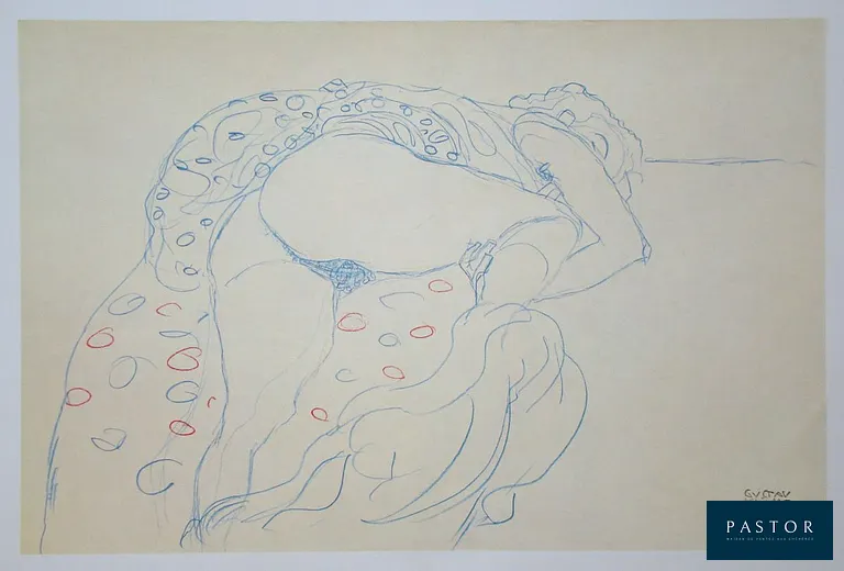 Gustav Klimt (d'après) ( 1862-1918 ) 
Dessin érotique, 1979 

Lithographie offset en couleurs sur papier crème épais. Porte le cachet de la succession de Gustav Klimt dans le coin inférieur droit. Publié et imprimé en 1979 d'après le dessin original de 1914 par DuMont Verlag en coopération avec la Galerie Welz à Salzbourg, Autriche. Dimensions de l'image : 23,5 x 35,5 cm Format du papier : 30,0 x 41,0 cm L'article est en très bon état.


Expédition obligatoire, jusqu'à 5 Lithographies dans votre colis pour 14,76€ TTC en France Métropolitaine, et 29,64€ TTC pour l'Europe