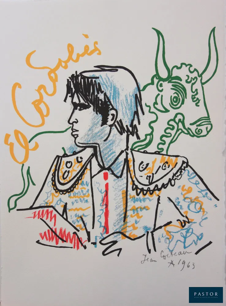 Jean COCTEAU (1889-1963)
El Cordobes

Lithographie en couleurs
Signée dans la planche
Sur Vélin 28 x 38 cm

Excellent état

INFORMATION : Créée pour le portfolio Taureaux, éditée en 1965 à 200 exemplaires et imprimée dans les ateliers Mourlot


Expédition obligatoire, jusqu'à 5 Lithographies dans votre colis pour 14,76€ TTC en France Métropolitaine, et 29,64€ TTC pour l'Europe