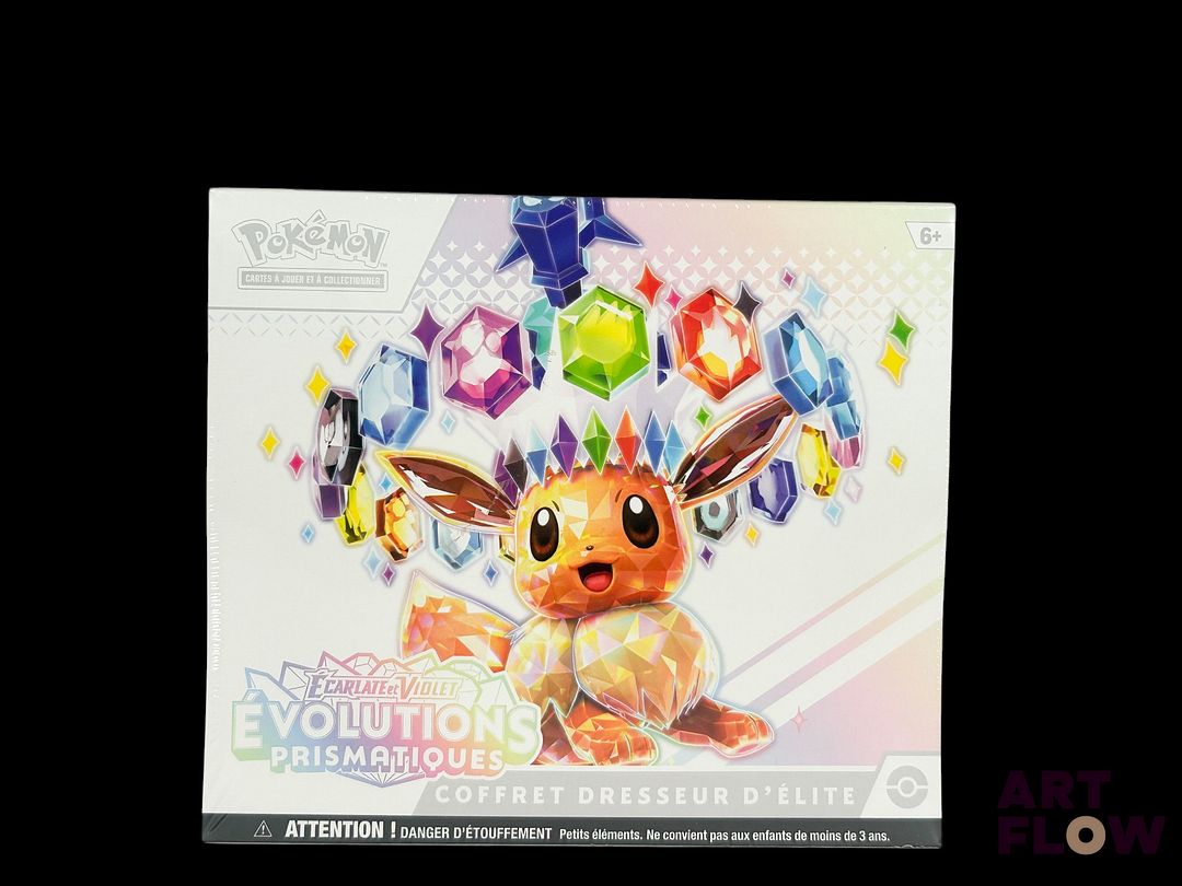 Coffret Pokémon Elite Trainer Box (ETB) Série Écarlate et Violet : Évolutions Prismatiques (EV8.5). Scellé. En français Petite trace sur le scellage (voir photos)