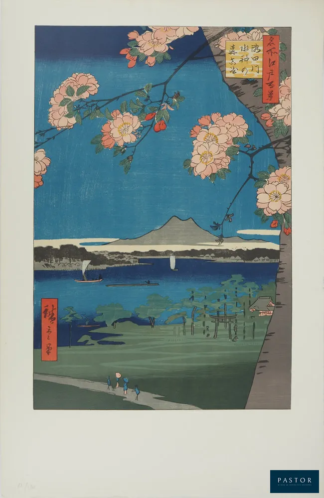 Utagawa HIROSHIGE (1797-1858, d'après)
Japon, Sanctuaire Suijin et Massaki sur la rivière Sumida

Lithographie d'après un bois gravé (atelier Mourlot)
Signée dans la planche
Numérotée / 150 exemplaires
Sur vélin Arches 65 x 42 cm

INFORMATION : Cette lithographie réalisée dans les ateliers Mourlot vers 1960 reprend le bois gravé d'Hiroshige, faisant partie de la série Cent vue d'Edo (One hundred views of famous places of Edo) initialement publiée par Uoya Eikichi en 1856

Très bon état, éventuels petits défauts dans les marges


Expédition obligatoire, jusqu'à 5 Lithographies dans votre colis pour 14,76€ TTC en France Métropolitaine, et 29,64€ TTC pour l'Europe
