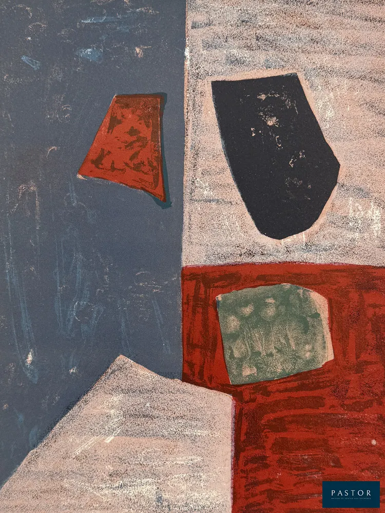 Serge Poliakoff (1900-1969)
Composition rose, rouge et bleue

Lithographie originale, 1958
Non signée
Sur vélin léger 31 x 24 cm
Imprimée dans les ateliers Pons, Paris
Editée par San Lazzaro

Excellent état

REFERENCE : Catalogue raisonné des estampes de Poliakoff n°17

INFORMATIONS : Poliakoff ne s'est tourné vers l'estampe qu'à partir de 1953. Cette œuvre, réalisée en cinq couleurs, correspond à sa 17ᵉ lithographie, ce qui permet de la considérer comme l'une de ses premières productions dans ce domaine. Le catalogue raisonné la décrit ainsi (…) : « Il est très rare que la surface soit divisée en parties dans lesquelles des formes isolées peuvent être identifiées, comme dans la lithographie n°17. »


Expédition obligatoire, jusqu'à 5 Lithographies dans votre colis pour 14,76€ TTC en France Métropolitaine, et 29,64€ TTC pour l'Europe