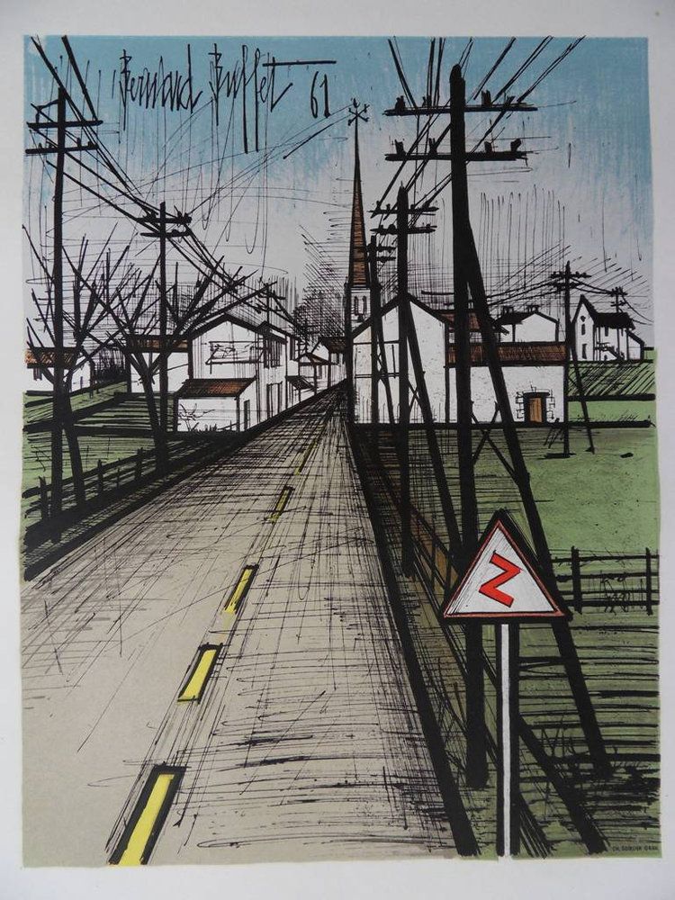 Bernard BUFFET (1928-1999) La route, 1962 Lithographie sur pierre (Atelier Mourlot) Signée dans la planche Sur papier 58 x 40 cm REFRENCES : Catalogue raisonné Bernard Buffet Lithographe vol 1, référence #305 Excellent état Expédition obligatoire, jusqu&rsquo;à 5 Lithographies dans votre colis pour 14,76€ TTC en France Métropolitaine, et 29,64€ TTC pour l&rsquo;Europe