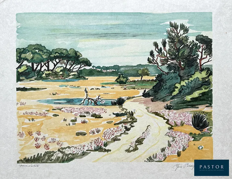 Yves Brayer (1907-1990)
Paysage de Provence

Lithographie originale, 1973
Signée au crayon
Annotée "épreuve d'artiste"
Sur papier Japon nacré format 58 x 75 cm

Bon état (quelques légères marques de manipulations en bord de feuille)


Expédition obligatoire, jusqu'à 5 Lithographies dans votre colis pour 14,76€ TTC en France Métropolitaine, et 29,64€ TTC pour l'Europe