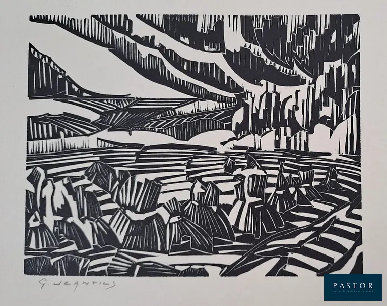 Georges Jeantils
Les huriots, 1951

Bois gravé sur papier Marais
Signée au crayon par l'artiste
Tiré à 150 exemplaires
Impression par Pierre Bricage en 1951
Dimensions de la feuille : 19 x 26 cm environ
Dimensions de l'image : 10 x 13 cm environ

Très bon état (feuille très légèrement jaunie en bordure, quelques tâches de rousseurs en bordure)


Expédition obligatoire, jusqu'à 5 Lithographies dans votre colis pour 14,76€ TTC en France Métropolitaine, et 29,64€ TTC pour l'Europe