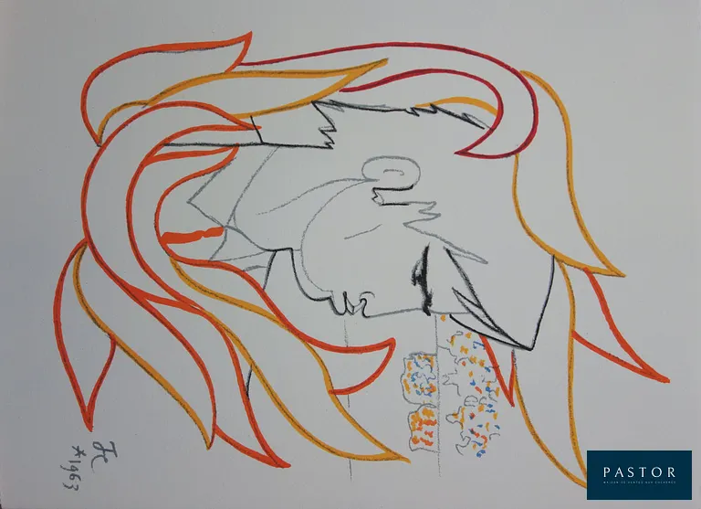 Jean COCTEAU (1889-1963) (d'après)
Toréador flamboyant

Lithographie en couleurs
Signée dans la planche
Sur Vélin 28 x 38 cm

Excellent état

INFORMATION : Créée pour le portfolio Taureaux, éditée en 1965 à 200 exemplaires et imprimé dans les ateliers Mourlot


Expédition obligatoire, jusqu'à 5 Lithographies dans votre colis pour 14,76€ TTC en France Métropolitaine, et 29,64€ TTC pour l'Europe