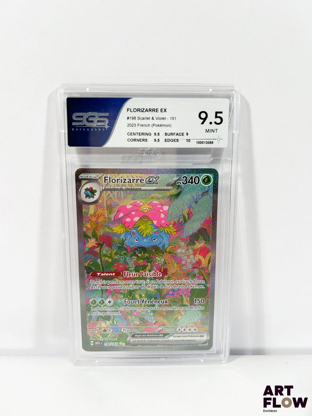 Carte Pokémon gradée Florizarre 198/165 - Alternative - SGS 9,5. Série Écarlate&Violet : 151 (EV3.5). Carte en état Neuf (SGS 9,5), en français.
