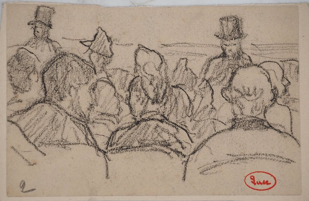 Maximilien LUCE (1858-1941) Au théâtre Dessin original au crayon Signé par le cachet de l&rsquo;artiste Sur papier 10 x 15.5 cm Excellent état Expédition obligatoire, jusqu&rsquo;à 5 Lithographies dans votre colis pour 14,76€ TTC en France Métropolitaine, et 29,64€ TTC pour l&rsquo;Europe