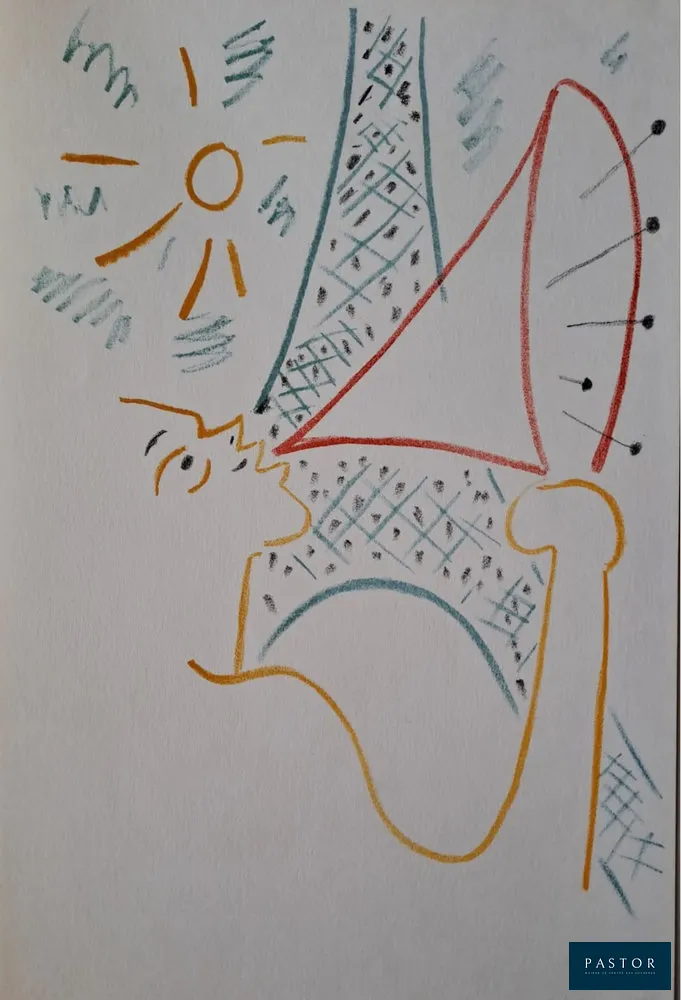 Jean Cocteau (1889-1963)
Fête à la Tour Eiffel

Lithographie originale en couleur
Non signé
Imprimée par Mourlot Frères en 1957
Dimensions de la feuille : 23 x 15 cm environ

Très bon état


Expédition obligatoire, jusqu'à 5 Lithographies dans votre colis pour 14,76€ TTC en France Métropolitaine, et 29,64€ TTC pour l'Europe