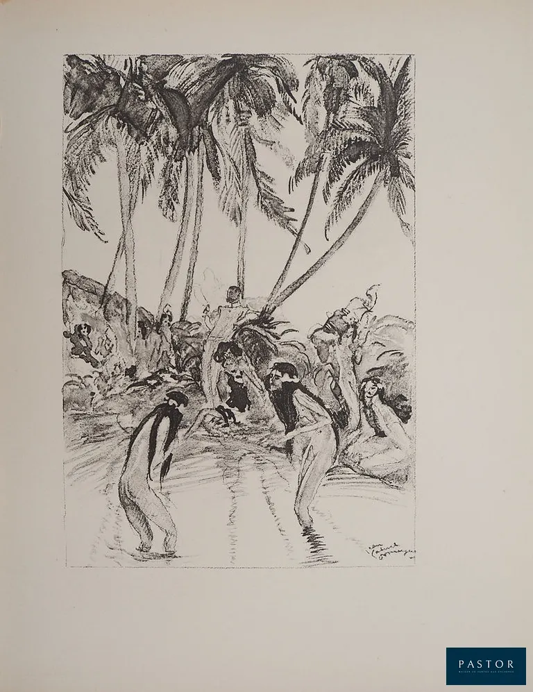 Jean-Gabriel DOMERGUE (1889-1968)
Tahiti, Baignade sous les palmiers, 1936

Lithographie et pochoir (atelier Jacomet)
Signée dans la planche
Sur vélin Lafuma 21 x 17 cm

Excellent état


Expédition obligatoire, jusqu'à 5 Lithographies dans votre colis pour 14,76€ TTC en France Métropolitaine, et 29,64€ TTC pour l'Europe