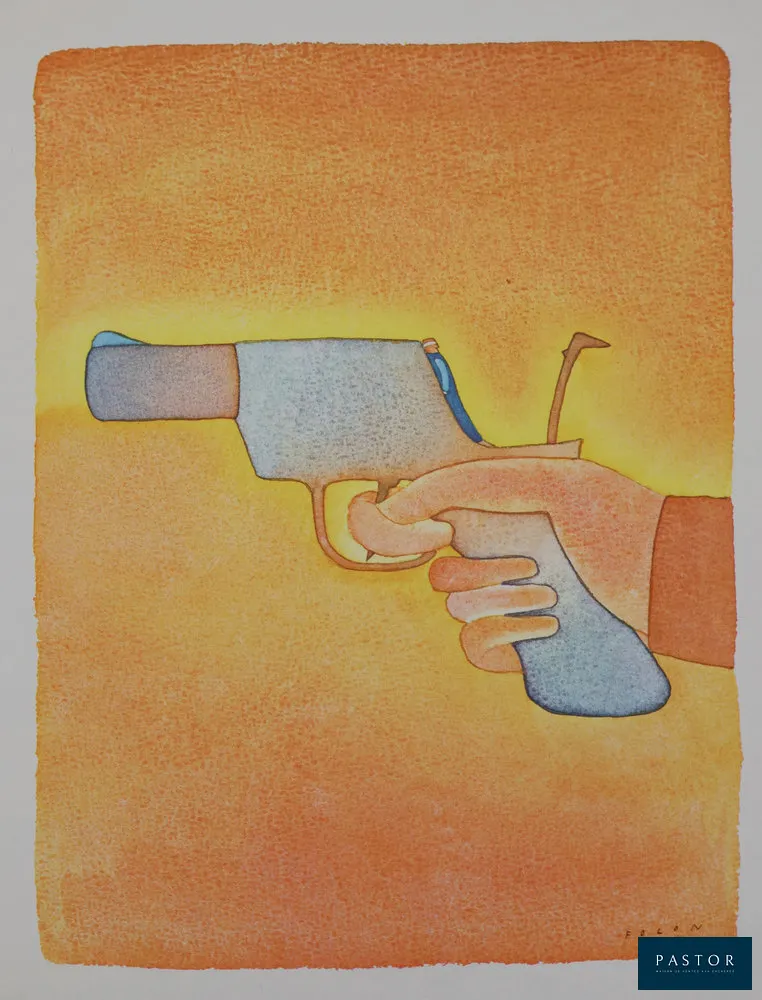 Jean-Michel FOLON (1934-2005) (d'après)
L'arme

Héliogravure d'après une aquarelle originale de l'artiste
Signée dans la planche
Sur vélin 24 x 18,5 cm environ

Excellent état


Expédition obligatoire, jusqu'à 5 Lithographies dans votre colis pour 14,76€ TTC en France Métropolitaine, et 29,64€ TTC pour l'Europe