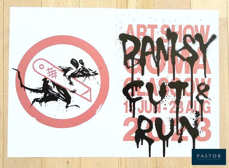 Banksy (1974)
Cut and Run

Impression offset - Non signé(e) - Edition Limitée
Deux affiches originales de Banksy cut and run.
Les affiches ont été publiées pour l'exposition actuelle "cut and run" à Glasgow / Ecosse au Royaume-Uni.
Dimensions d'env. 42 x 60 cm


Expédition obligatoire, jusqu'à 5 Lithographies dans votre colis pour 14,76€ TTC en France Métropolitaine, et 29,64€ TTC pour l'Europe