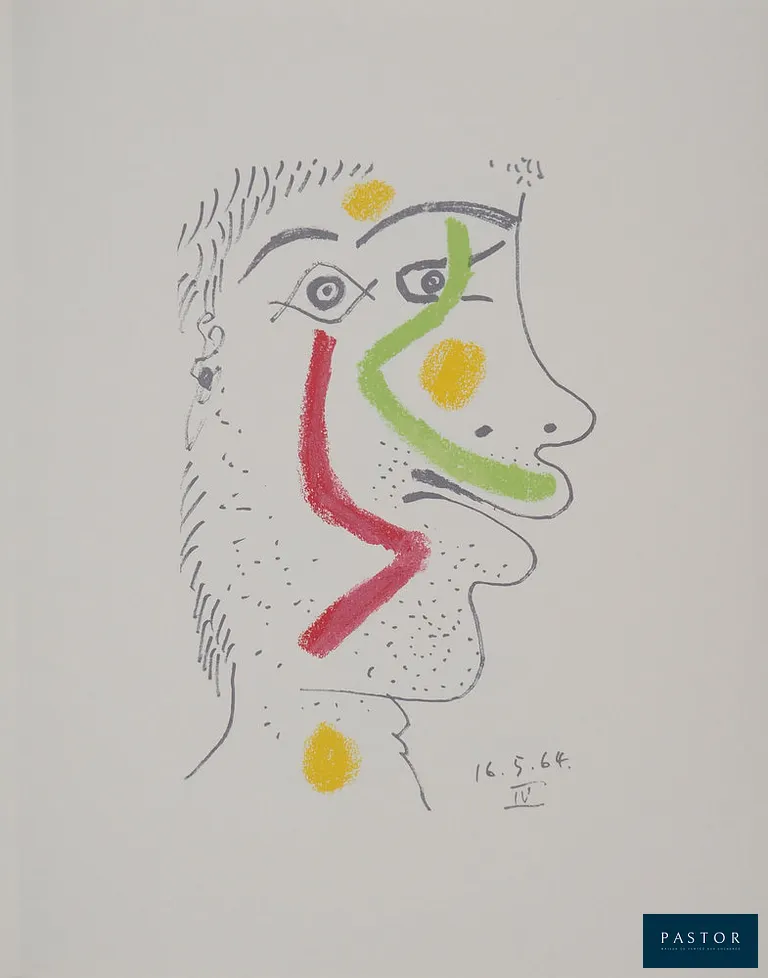 Pablo Picasso (1881-1973) (d'après)
Autoportrait en rouge et vert, 1964

Lithographie
Non signée
Datée dans la planche 1964
Sur vélin 32.5 x 25 cm

INFORMATION : Réalisée pour le portfolio "Le goût du bonheur", édité par le Cercle d'Art, Paris, en 1970 (édition limitée à 666 exemplaires)

Excellent état


Expédition obligatoire, jusqu'à 5 Lithographies dans votre colis pour 14,76€ TTC en France Métropolitaine, et 29,64€ TTC pour l'Europe