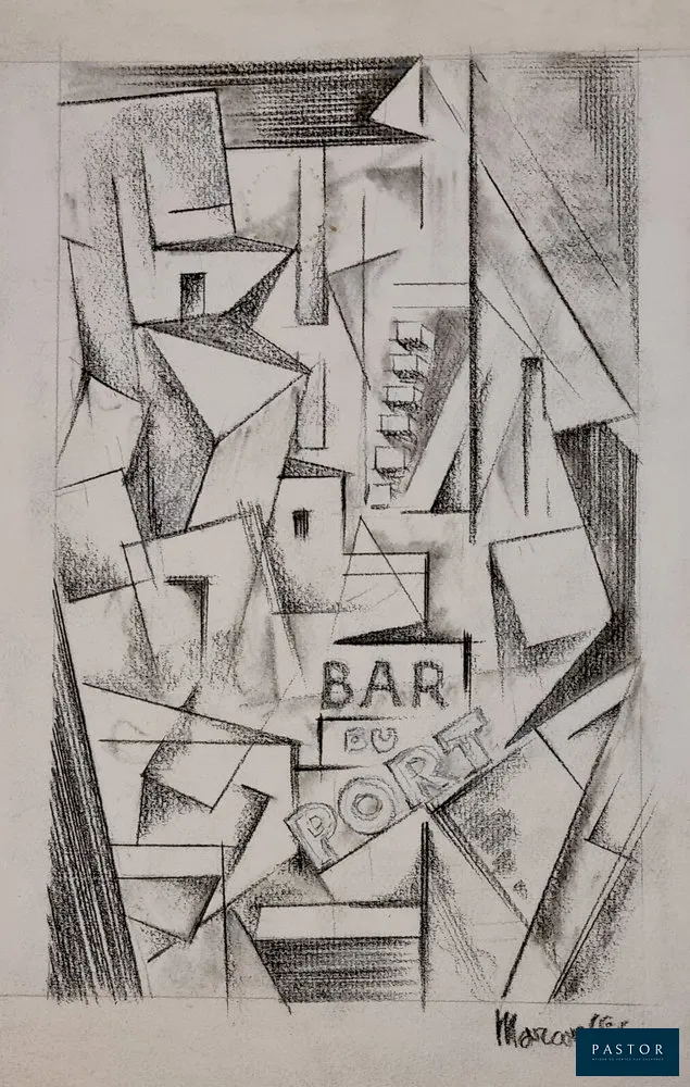 Louis Marcoussis
Le bar du port, 1913

Fusain et crayon blanc sur papier vergé
Dessin préparatoire pour Le bar du port, Banyuls-sur-Mer (huile sur toile, 1913)
Il existe une autre version à la fusain et crayon blanc acquis par le Centre Pompidou en 1981.
Signé en bas à droite
Bon état (petites taches, traces encadrement au dos)
Provence (connue): J.R. (Paris) - les années 1950, A. R. B. vers 1960. Collection privée Paris depuis 2010.

27,5 X 18,5 cm

Françoise Lucbert, extrait du catalogue Collection art graphique - La collection du Centre Pompidou, 2008 : Bar du port présente une synthèse originale entre le cubisme analytique du binôme Picasso-Braque et le langage, à la fois plus lisible et plus décoratif, des cubistes exposant dans les Salons parisiens à partir de 1910. C'est d'ailleurs à l'époque de ces premières manifestations collectives du cubisme que Marcoussis rencontre Apollinaire et Braque, qui le présente à Picasso. »


Expédition obligatoire, jusqu'à 5 Lithographies dans votre colis pour 14,76€ TTC en France Métropolitaine, et 29,64€ TTC pour l'Europe