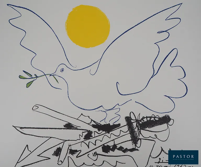 Pablo PICASSO (1881-1973)
Colombe de l'avenir

Lithographie en couleurs d'après un dessin de l'artiste
Signée dans la planche
Sur Vélin 66 x 49 cm
Edition Art et Paix / Succession Picasso

Excellent état


Expédition obligatoire, jusqu'à 5 Lithographies dans votre colis pour 14,76€ TTC en France Métropolitaine, et 29,64€ TTC pour l'Europe